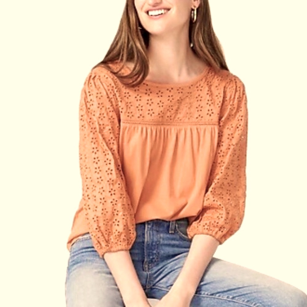 New w/out tags. Eyelet yoke top in sun-baked clay, J.Crew size XS